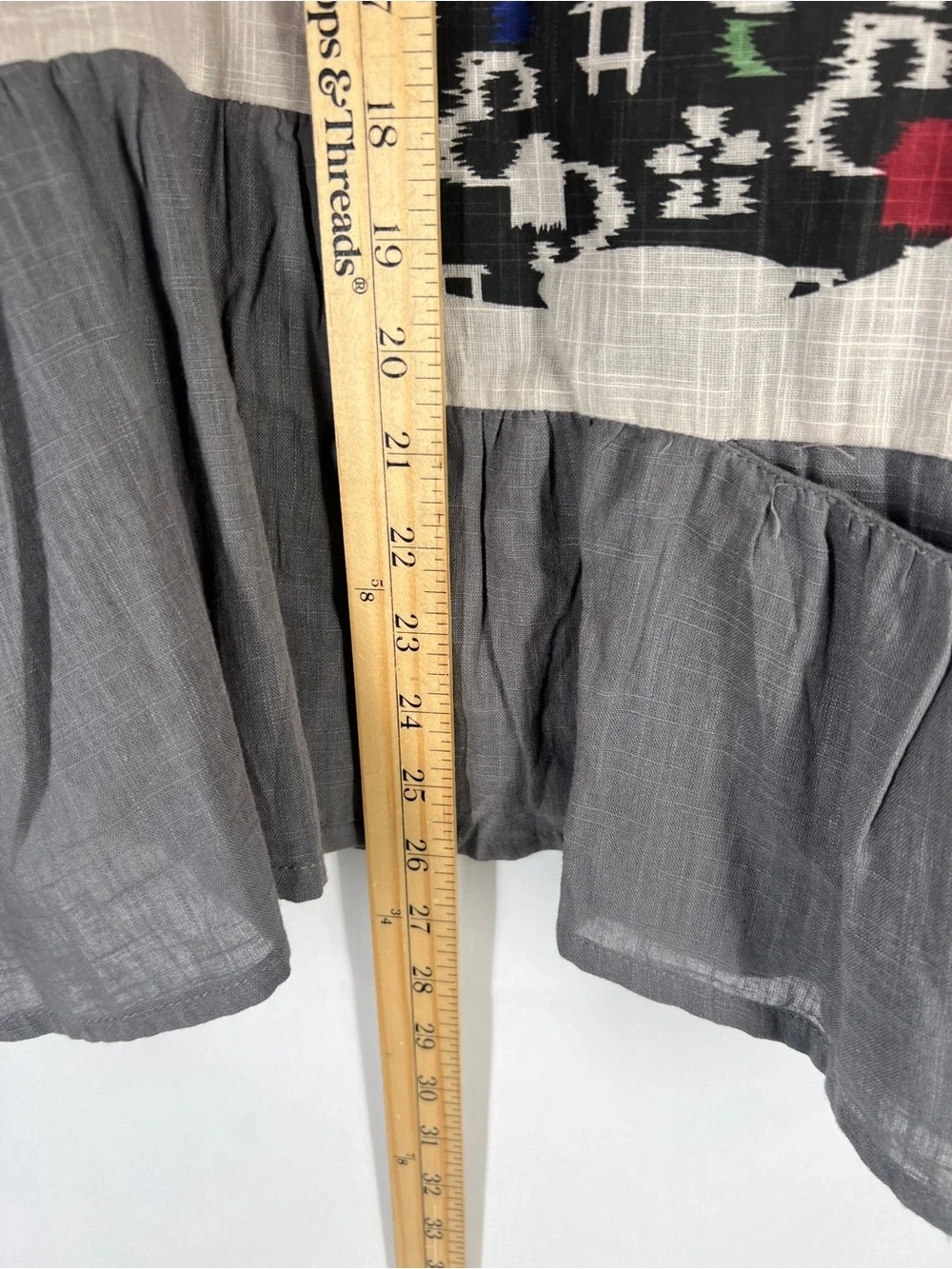 Mona Lisa 100% Cotton Abstract Print Ruffle Hem Pocket Tunic Top